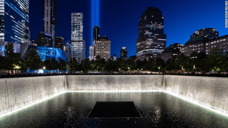 The annual Tribute in Light is seen from the 9/11 Memorial in New York. September 11, 2020

Photograph: Timothy Fadek